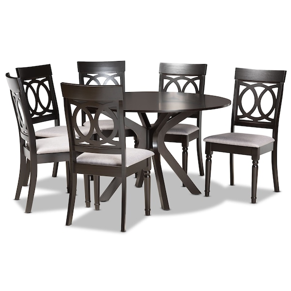 Baxton Studio Jessie Modern and Contemporary Grey Fabric and Dark Brown Finished Wood 7-Piece Dining Set 176-10538-10894-Zoro - main